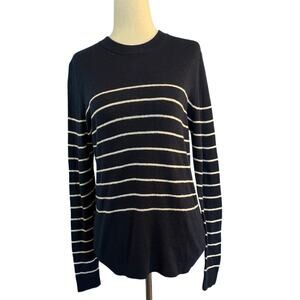Nili Lotan Pullover Cotton Cashmere Wool Sweater Lightweight Crewneck Stripe M